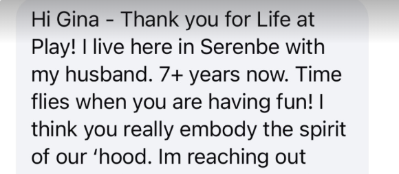 Review of Gina Kawalek's Life at Play Substack from a neighbor