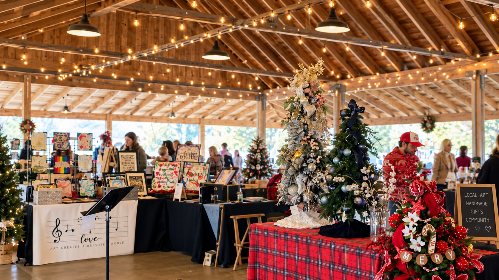 Holiday market with local artists and Christmas displays in Serenbe